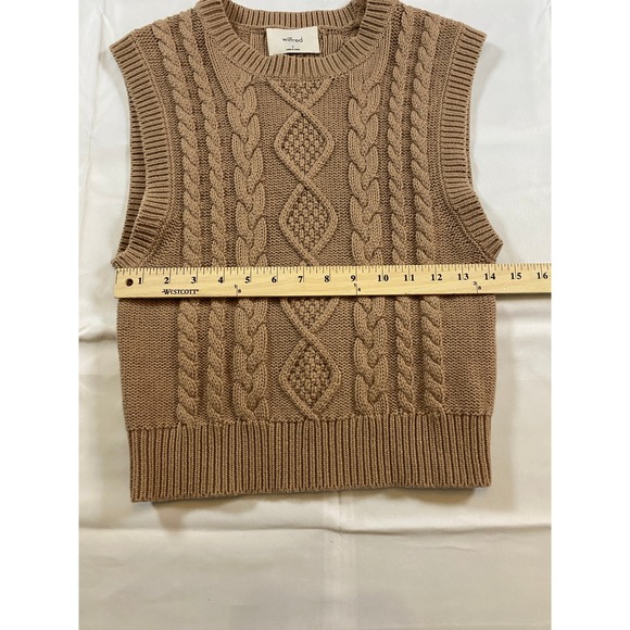 Wilfred Aritzia Cable Knit Sweater Vest Camel Brown Tan Sleeveless Crew Neck S - Picture 6 of 8